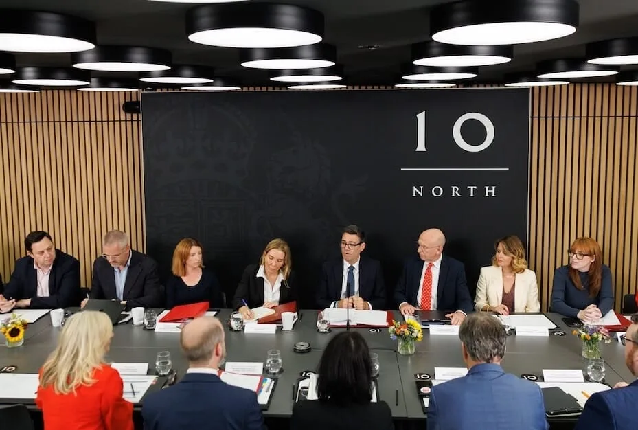 The National Economic Council meeting on 24 July 2026 at No10 North. Ben Houchen and Kim McGuinnes sit alongside other mayors and Andy Burnham. Source: Flickr