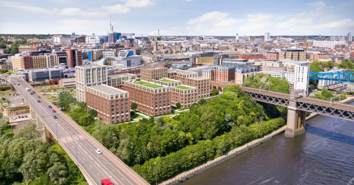 CGI of Pottery Lane, 519 apartments in two blocks on the Forth Yards riverside. The first 292 complete in December 2026. Source: Hines