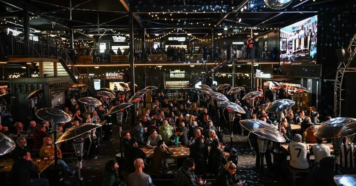 St James’ STACK, the container-built fan zone beside St James’ Park, shows how the original format has been adapted for a major matchday destination. Source: Newcastle United